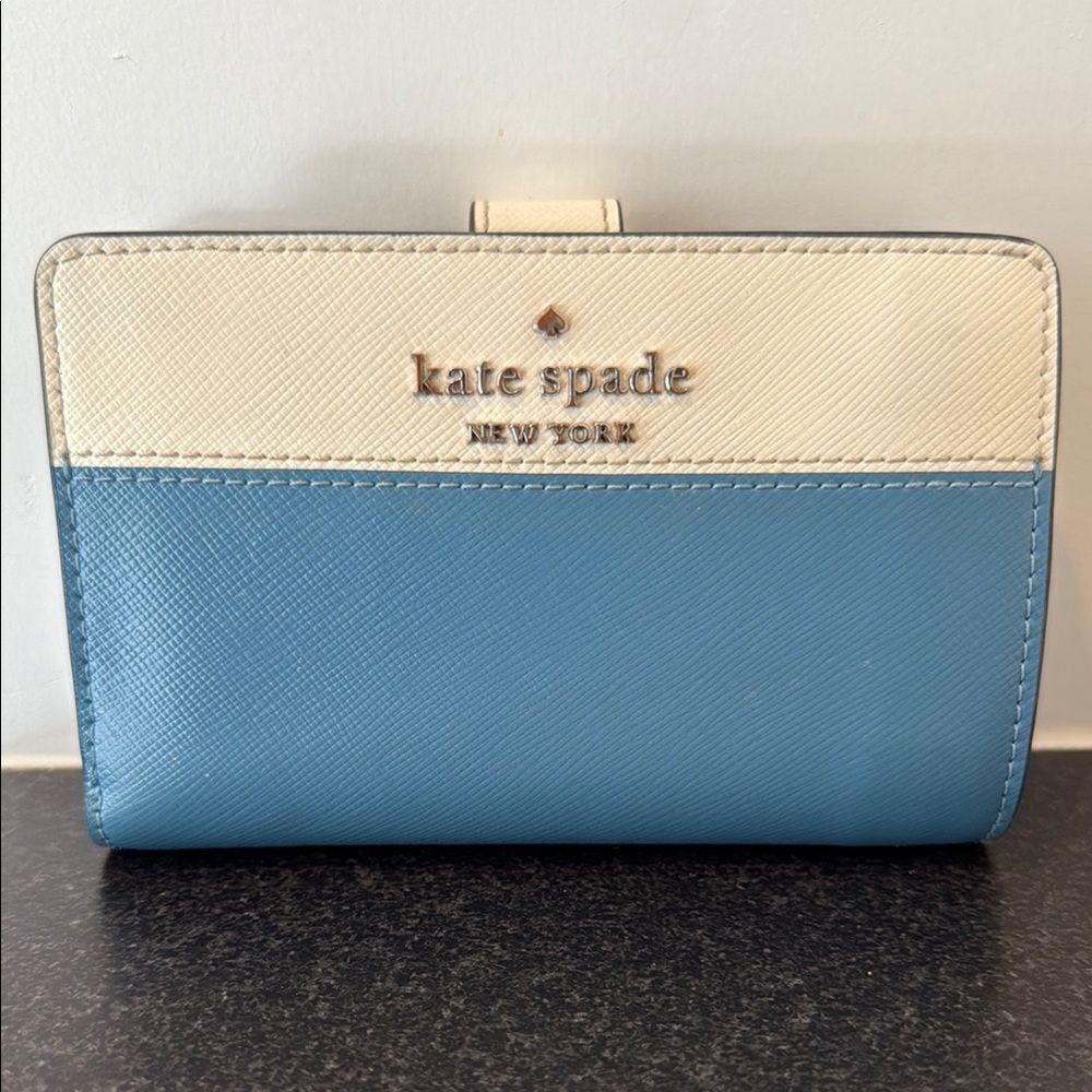 Kate Spade Staci Bifold Colorblock Wallet, Blue Ivory Leather, Coin Zip